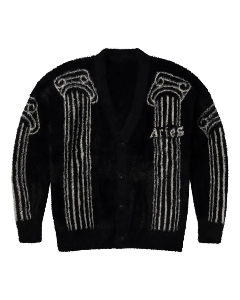 Aries Cardigan mit Säulen-Intarsie - Schwarz Schwarz