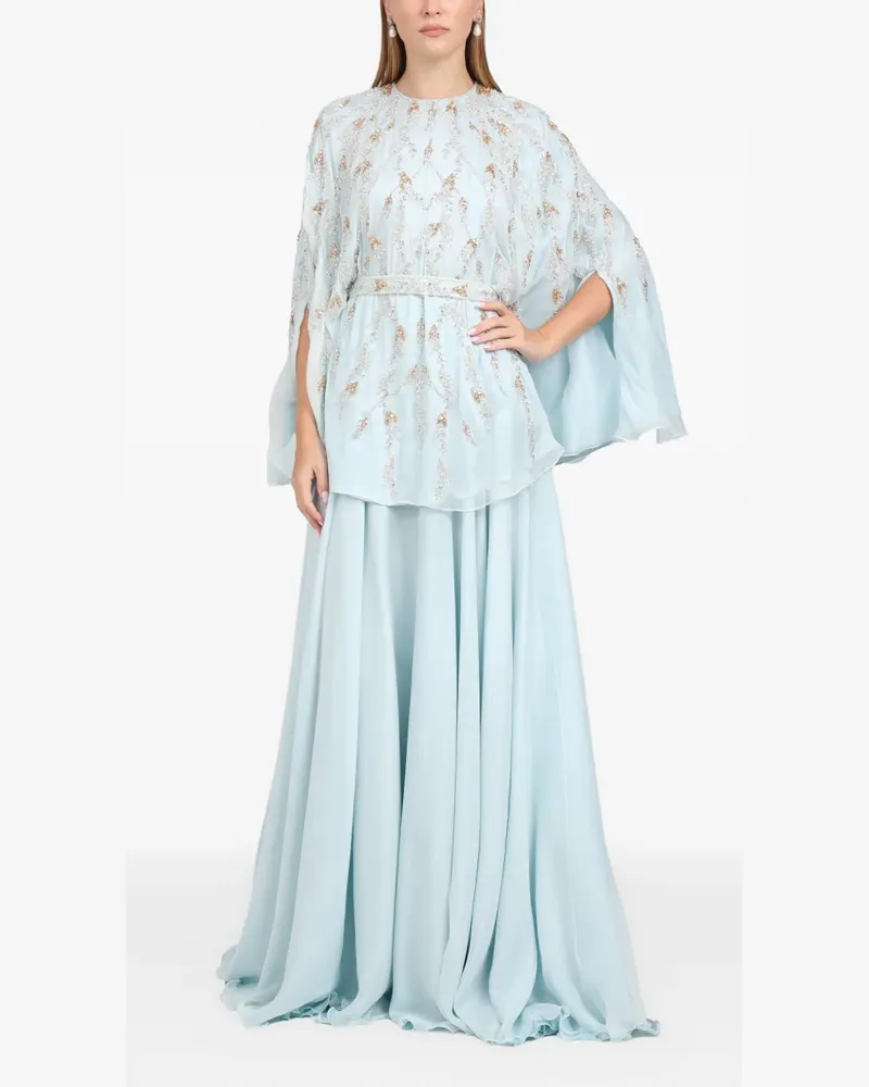 Dina Melwani Verziertes Maxikleid mit Schlitzärmeln - Blau Blau