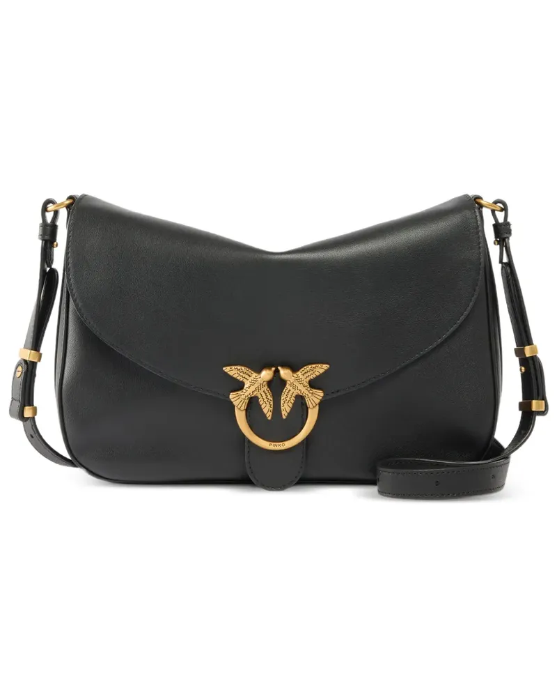 Pinko medium leather bag with Love Birds Diamond cut buckle - Schwarz Schwarz