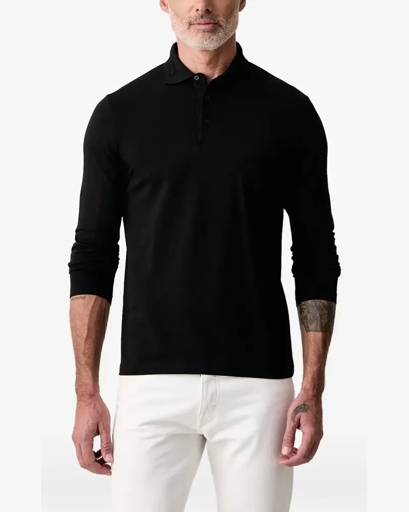 Karl Lagerfeld logo-intarsia long-sleeve polo shirt - Schwarz Schwarz