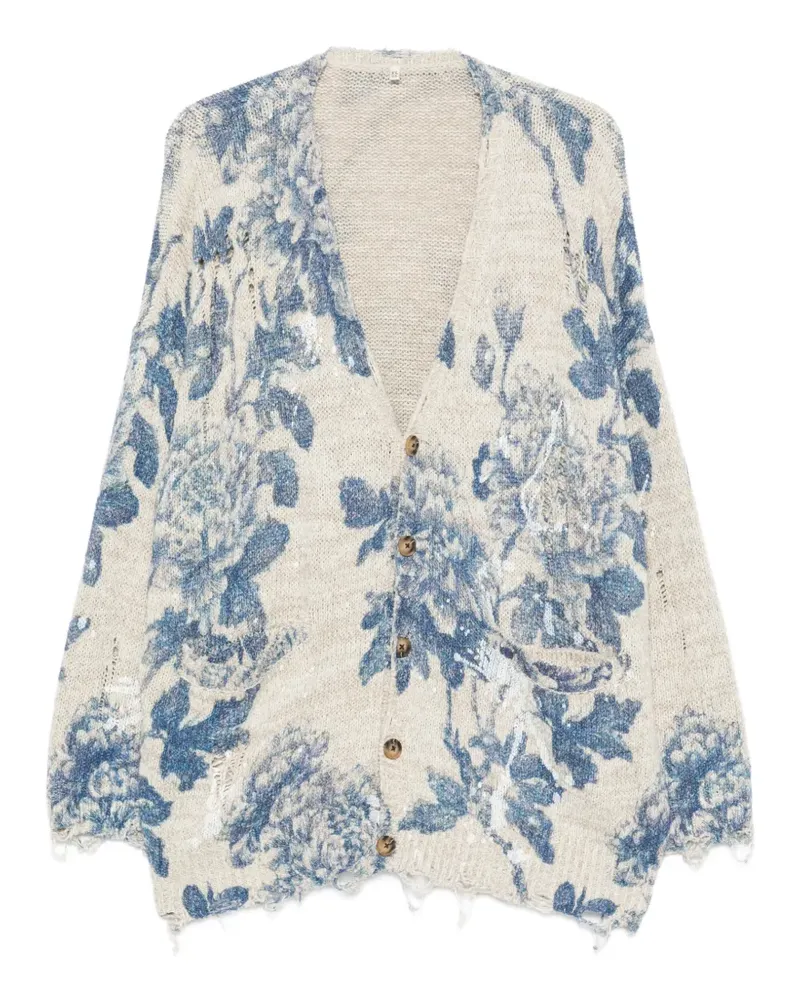 R13 floral-print distressed cardigan - Nude Nude