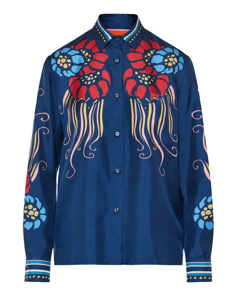 La DoubleJ Lemuria Placée Seidenhemd mit Blumen-Print - Blau Blau