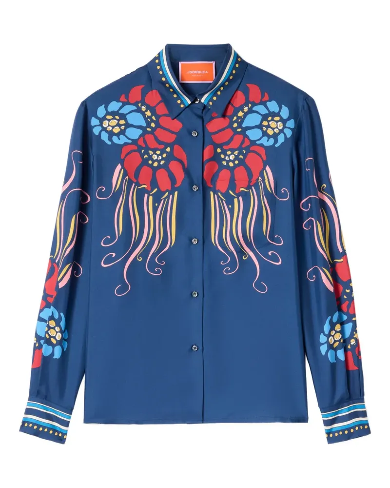 La DoubleJ Lemuria Placée Seidenhemd mit Blumen-Print - Blau Blau