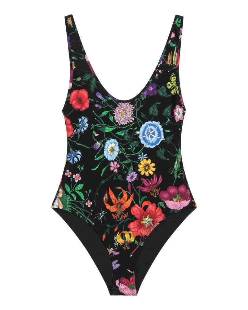 Gucci Badeanzug mit Blumen-Print - Schwarz Schwarz