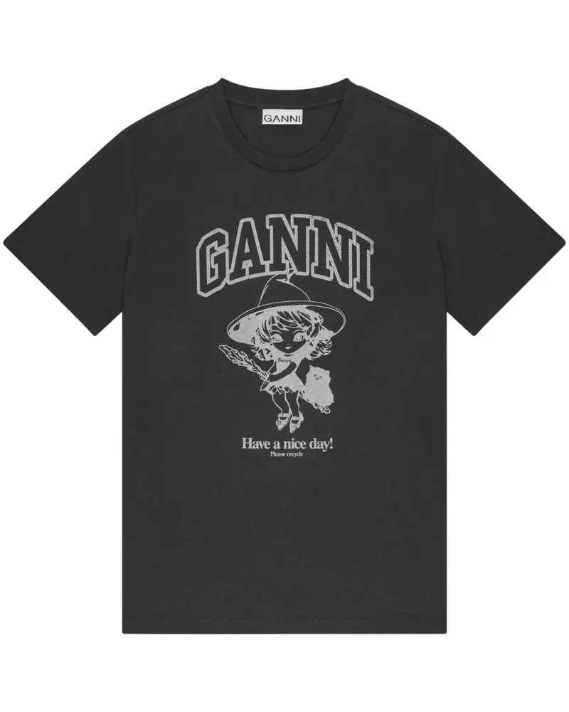 Ganni T-Shirt mit Logo-Print - Schwarz Schwarz