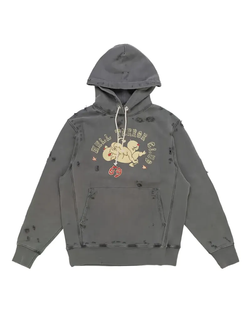 HTC Hollywood Trading Company distressed graphic-print hoodie - Schwarz Schwarz