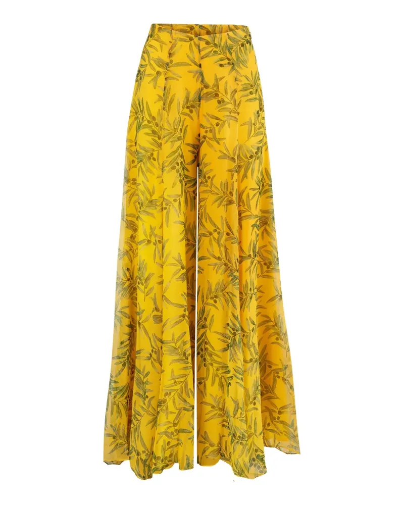 Carolina Herrera New York olive branch-print extra-wide leg Iris pants - Gelb Gelb