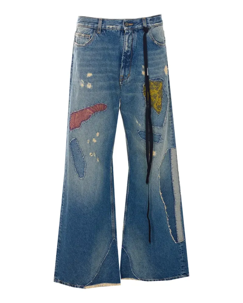 Ann Demeulemeester patchwork-distressed wide-leg jeans - Blau Blau
