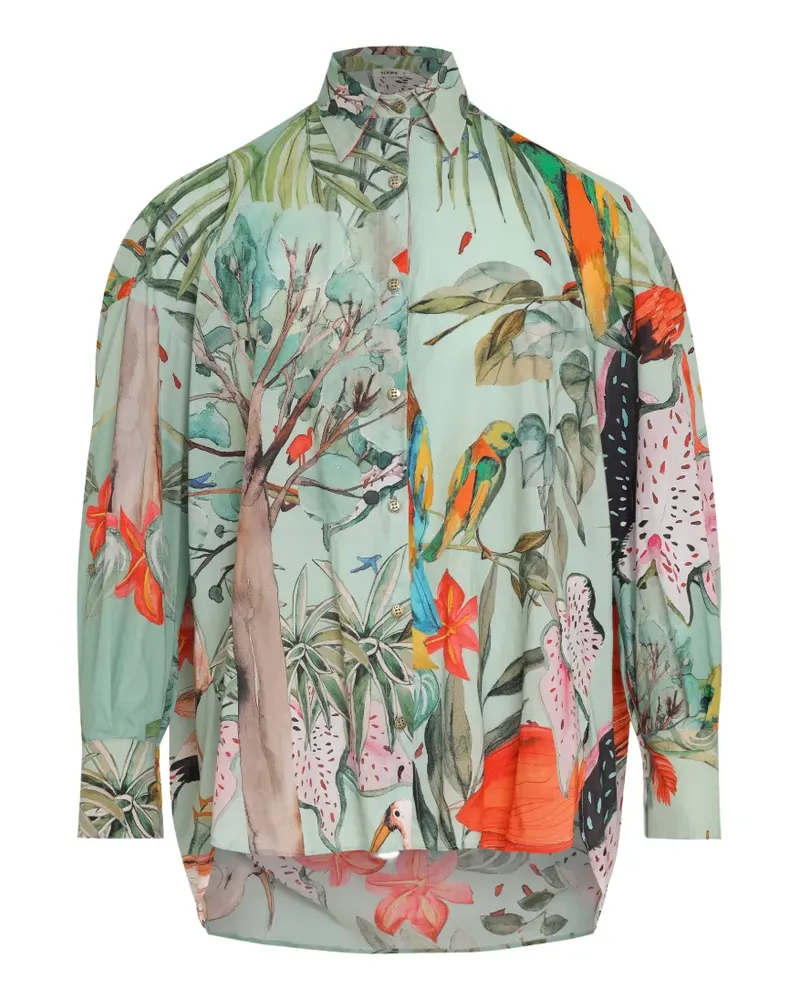 Amir Slama botanical-print cotton shirt - Grün Grün