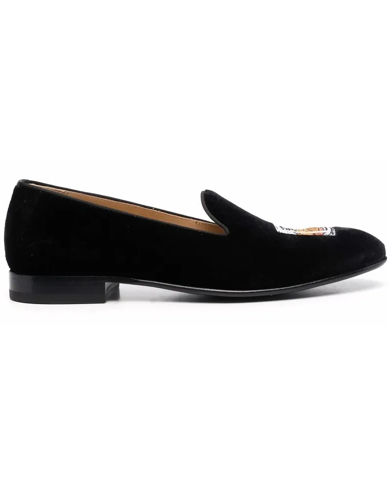 Scarosso Bestickte Tom Slipper aus Samt - Schwarz Schwarz