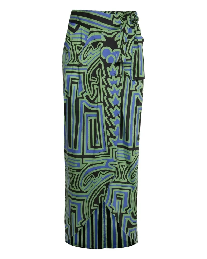 Johanna Ortiz abstract-print wrap midi skirt - Schwarz Schwarz