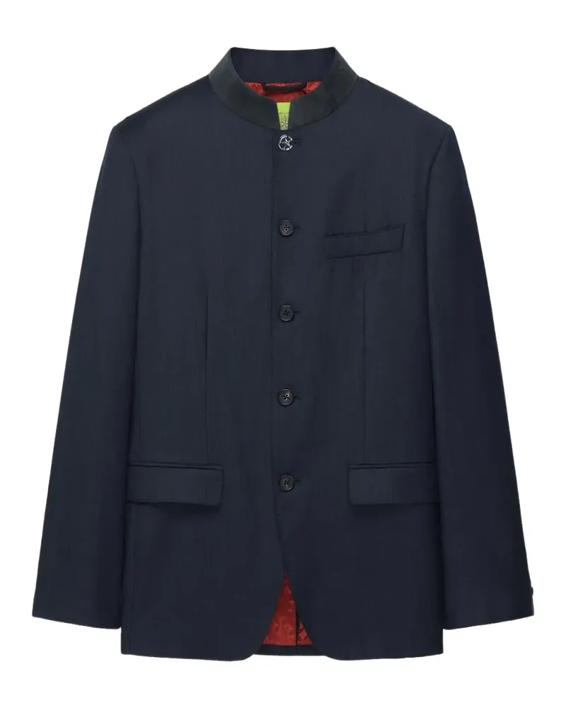Shanghai Tang suede-collar single-breasted blazer - Blau Blau