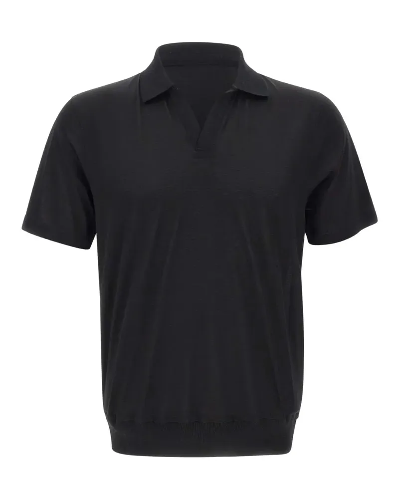Gran Sasso ribbed V-neck polo-collar T-shirt - Schwarz Schwarz