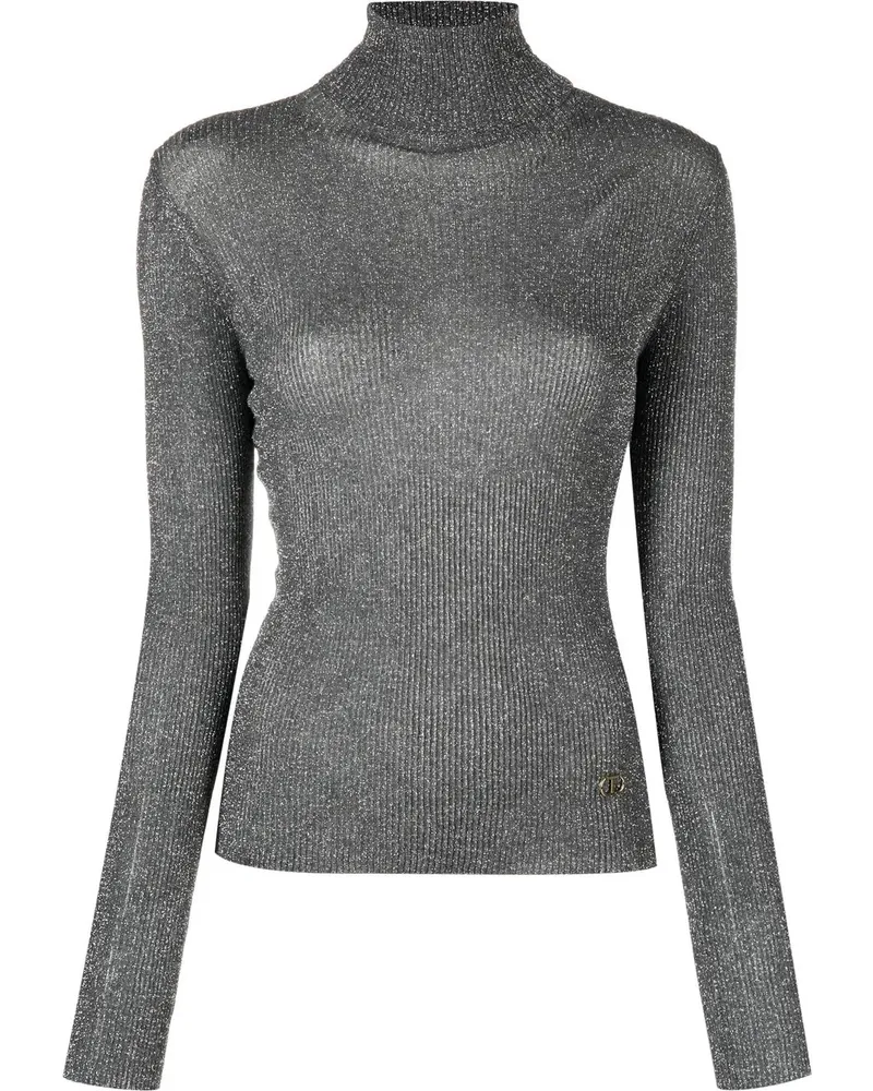 Twin-Set Gerippter Pullover mit Glitter-Optik - Grau Grau