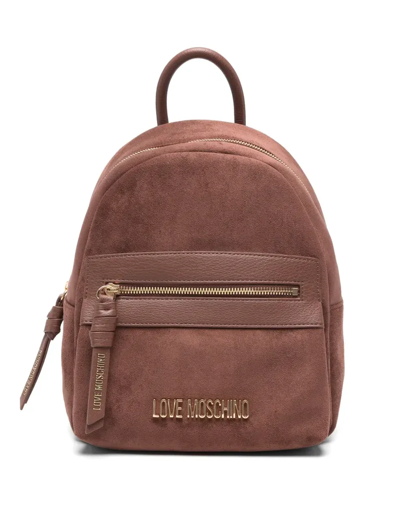 Moschino Rucksack in Wildlederoptik mit Logoplakette - Braun Braun