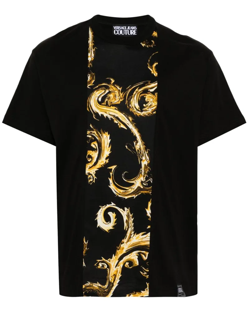 Versace Jeans T-Shirt mit Barocco-Print Schwarz