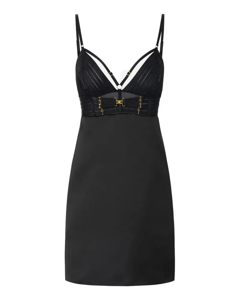 Elisabetta Franchi duchess satin with elastic straps mmini dress - Schwarz Schwarz