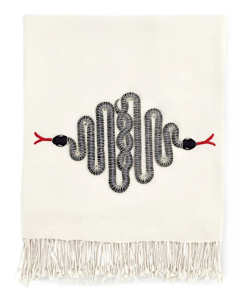 Jonathan Adler snake-embroidered fringed throw - Weiß Weiß