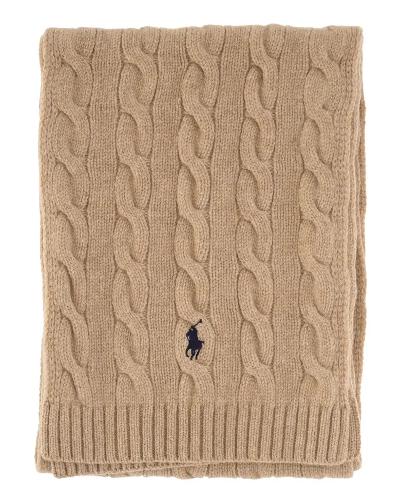 Ralph Lauren cable-knit embroidered-logo scarf - Nude Nude
