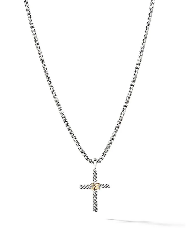 David Yurman 14kt Petite X Cross Gelbgold- und Sterlingsilberhalskette mit Anhänger 24mm Silber