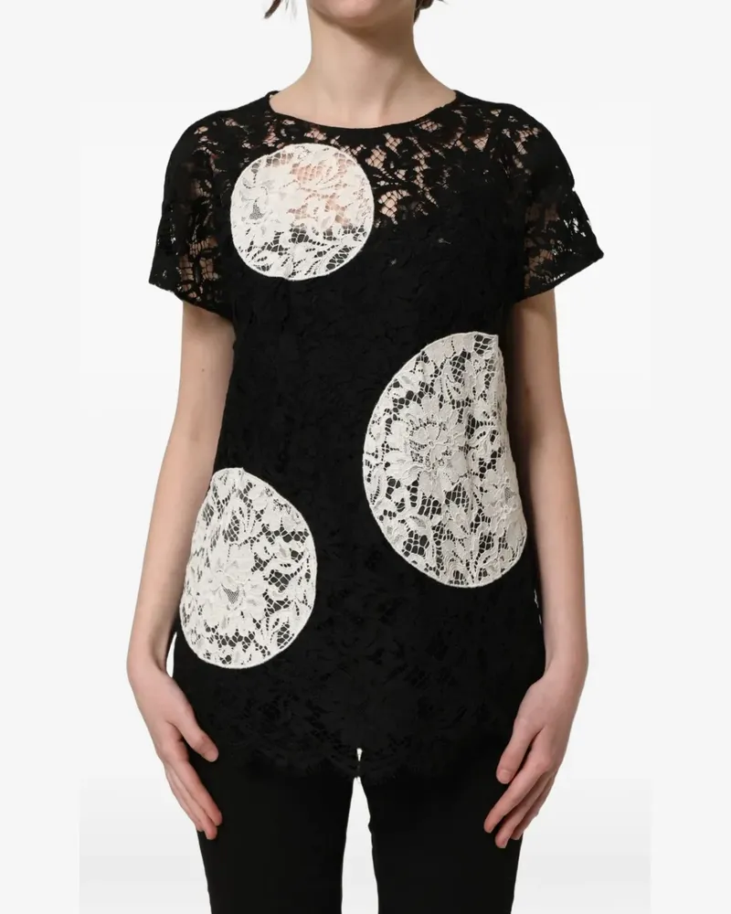 Dolce & Gabbana black white floral-lace short-sleeve blouse - Schwarz Schwarz