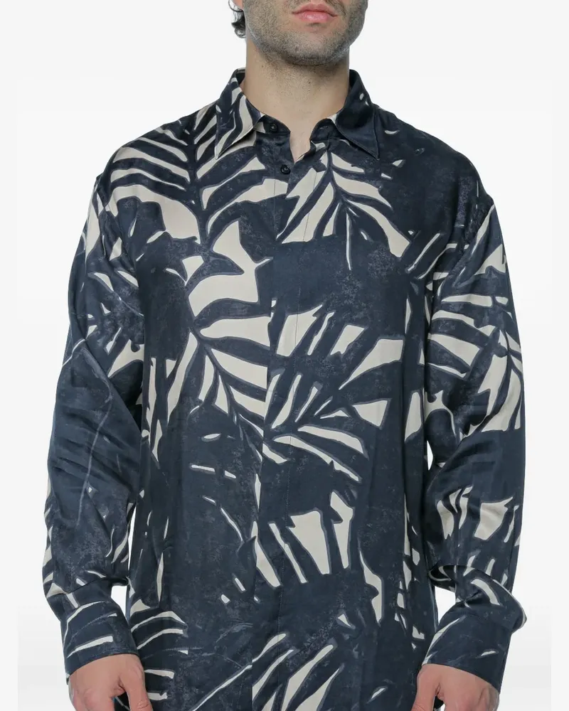 Emporio Armani leaf-print long-sleeve shirt - Blau Blau