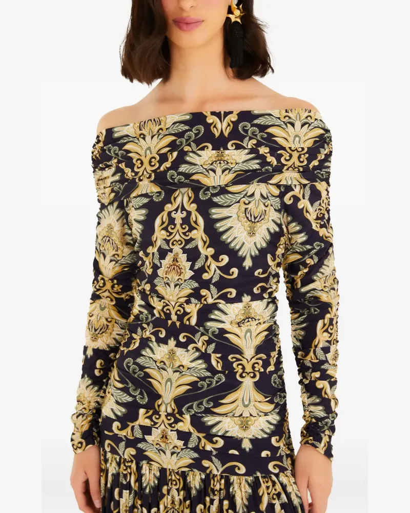 FARM Rio Schulterfreies Arabesque Maxikleid - Schwarz Schwarz