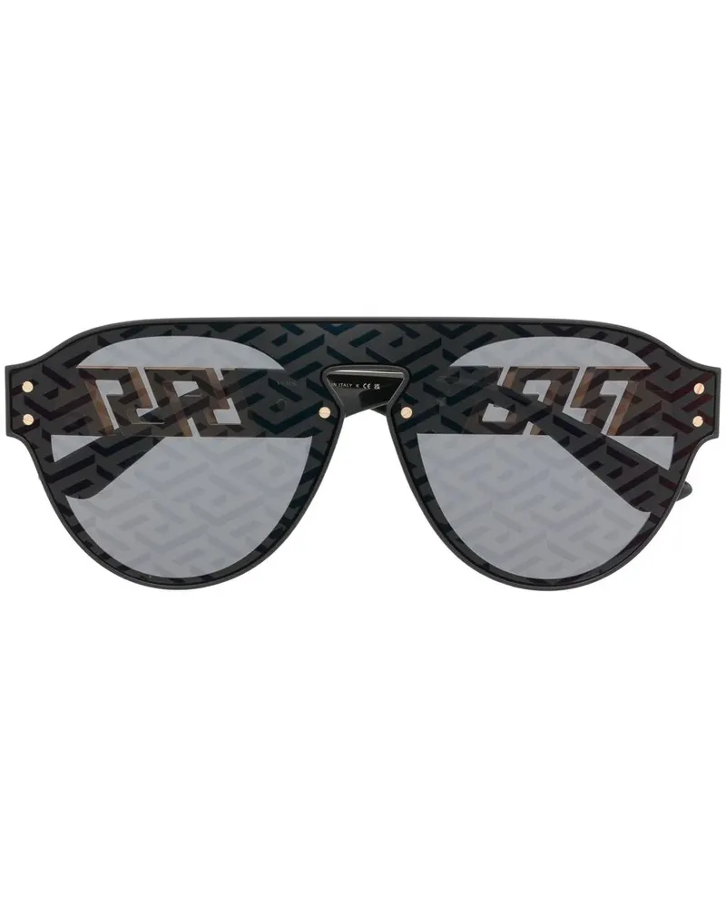 Versace Sonnenbrille mit rundem Gestell - Schwarz Schwarz