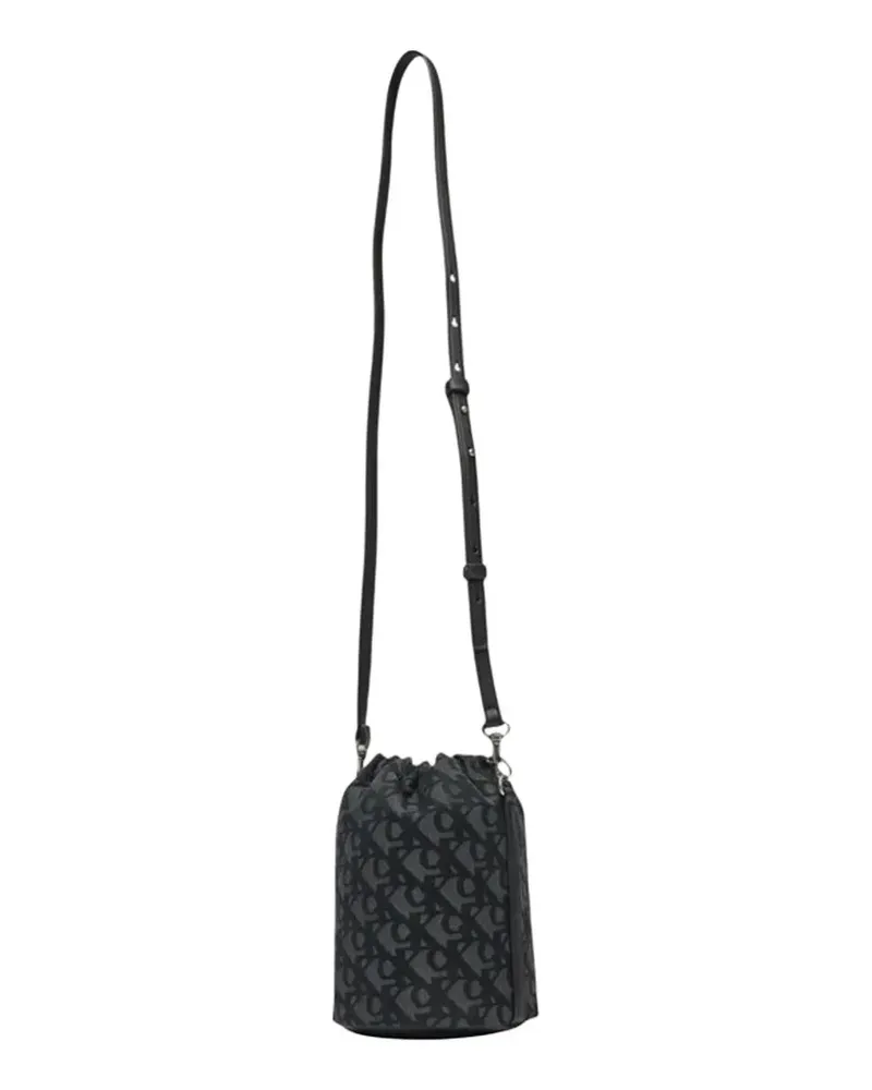 Calvin Klein monogram-pattern drawstring bucket-bag - Schwarz Schwarz