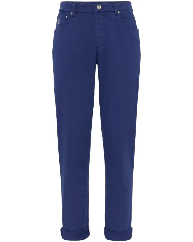 Brunello Cucinelli Chino mit Logo-Stickerei - Blau Blau