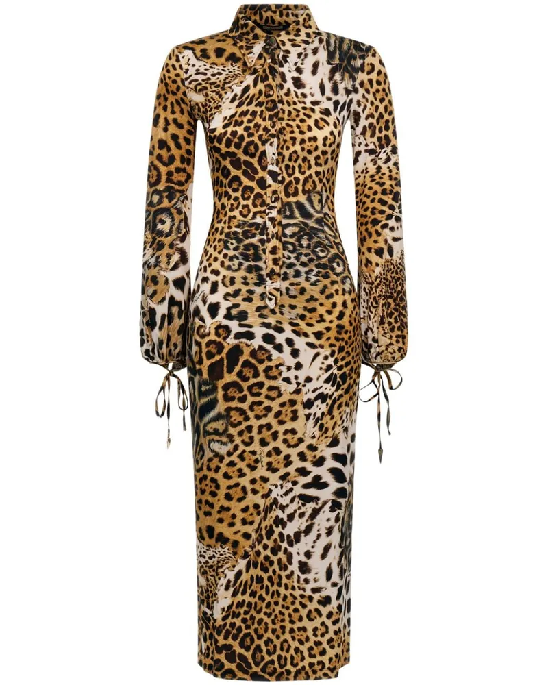 Roberto Cavalli Midikleid mit Leoparden-Print - Braun Braun