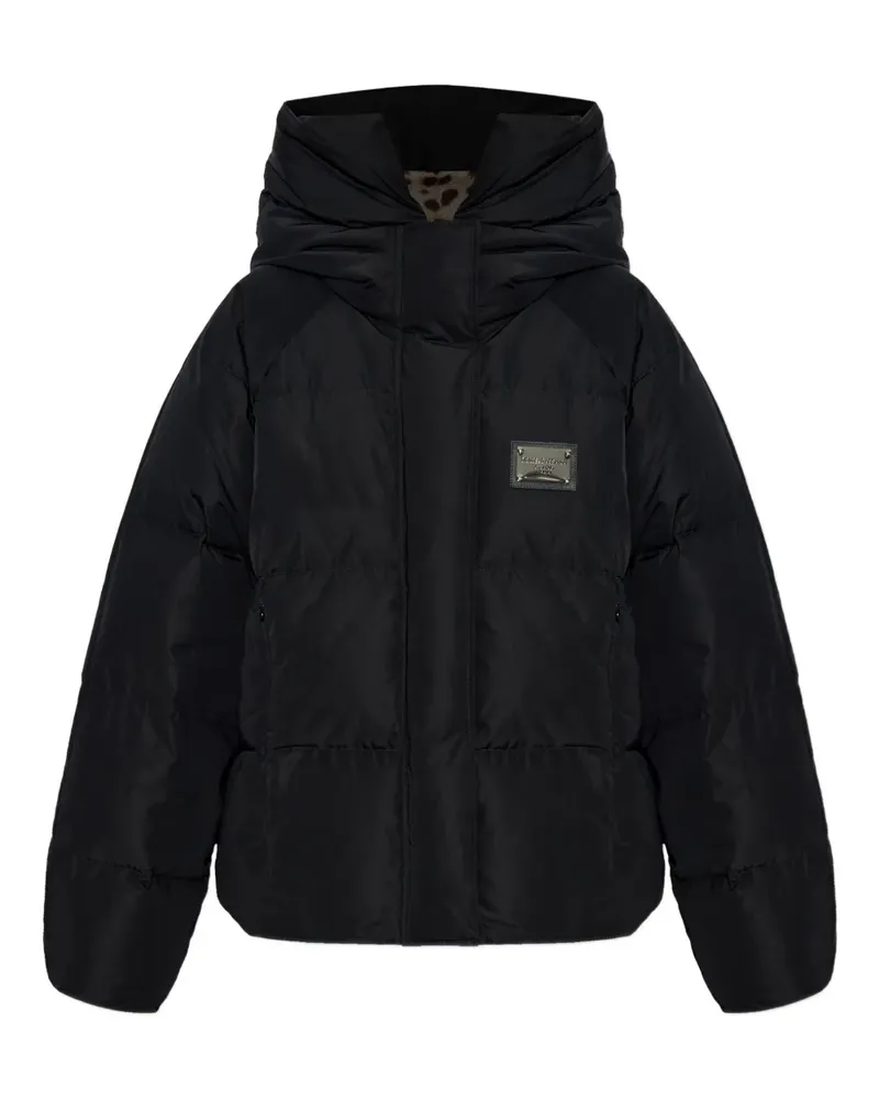 Dolce & Gabbana hooded logo-plaque puffer jacket - Schwarz Schwarz