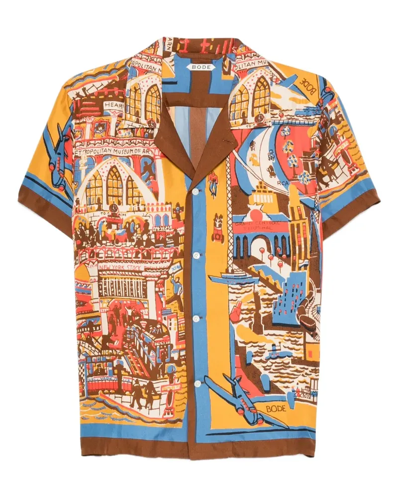 BODE Seidenhemd mit City-Print - Gelb Gelb