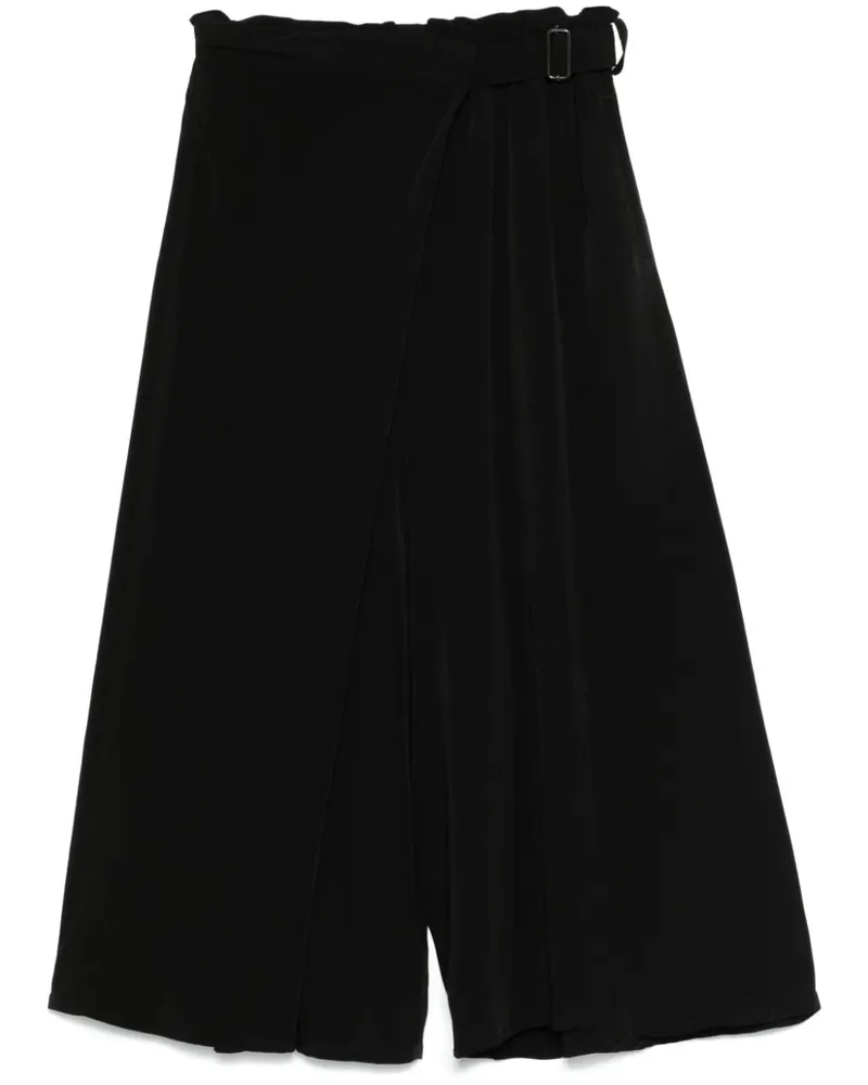 Yohji Yamamoto Cropped-Hose mit Falten Schwarz