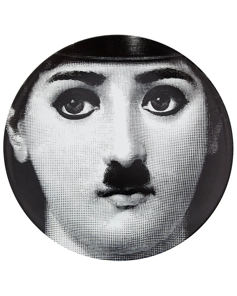 Fornasetti Teller mit Chalie-Chaplin-Motiv Weiß