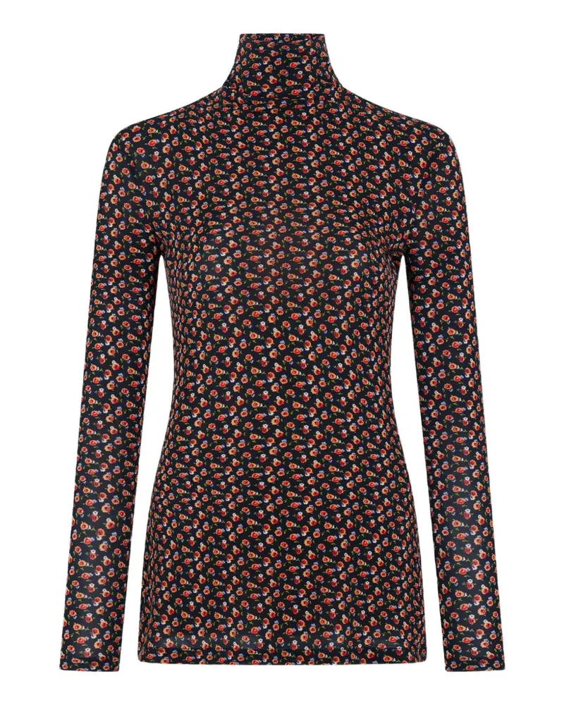 Paco Rabanne Langärmeliges Oberteil aus schwarzem Liberty-Jersey mit Print Schwarz