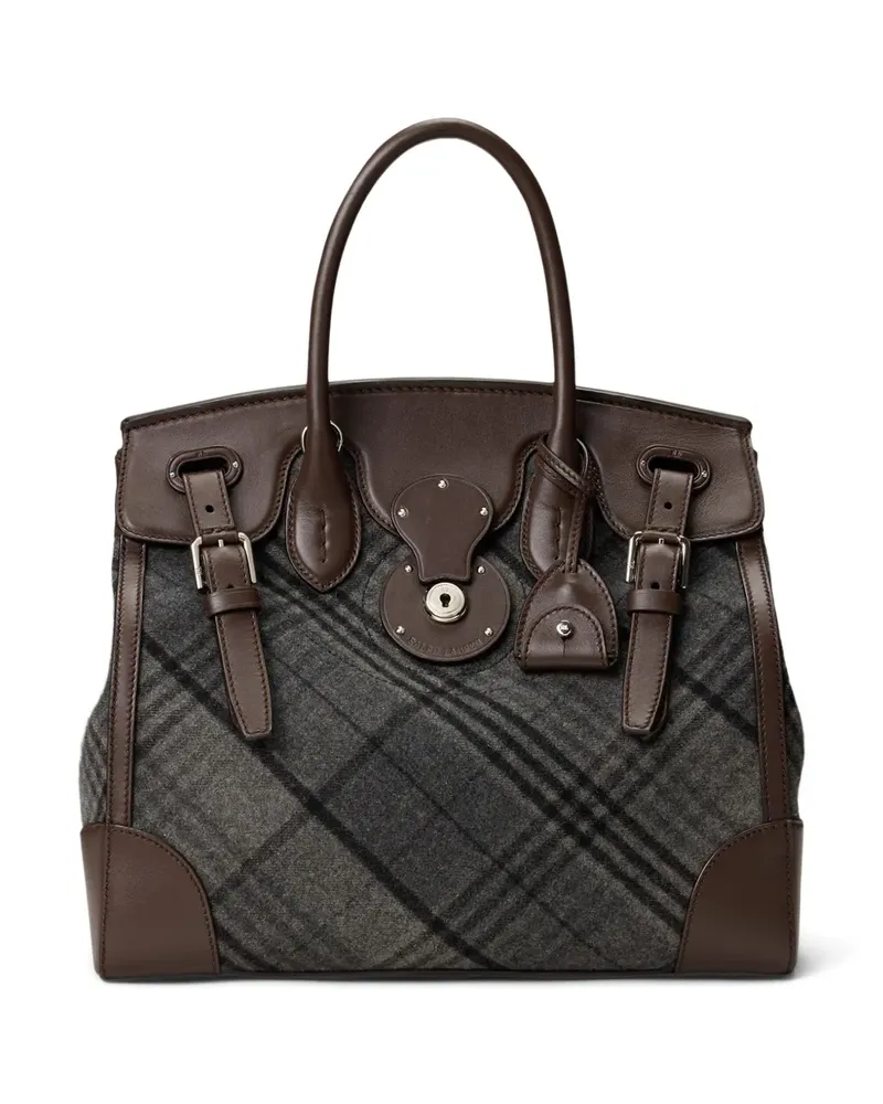 Ralph Lauren Mittelgroße Satchel-Tasche mit karierten Einsätzen - Grau Grau