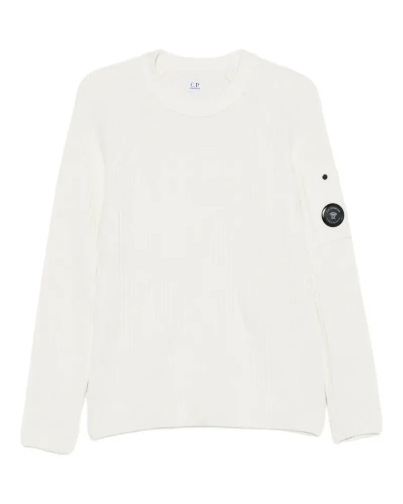C.P. Company Gerippter Pullover mit Lens-Detail - Weiß Weiß