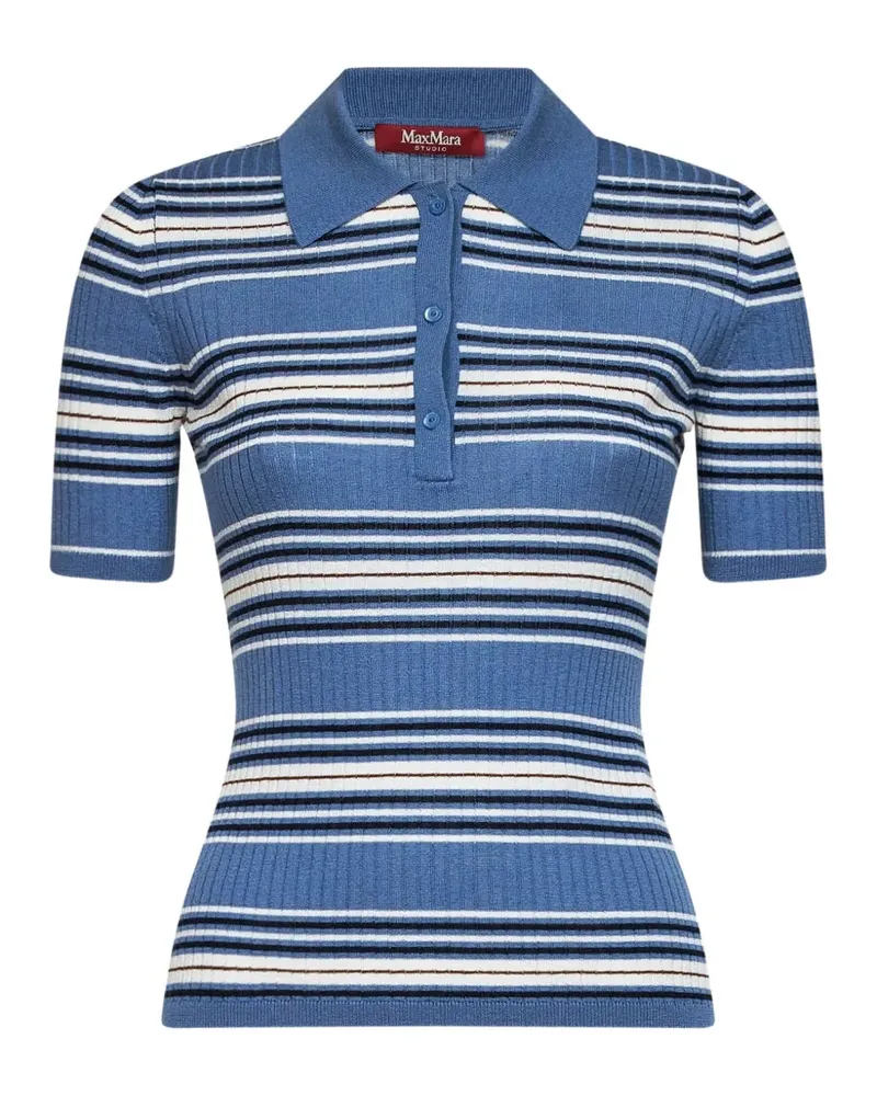 Max Mara striped ribbed-knit polo shirt - Blau Blau