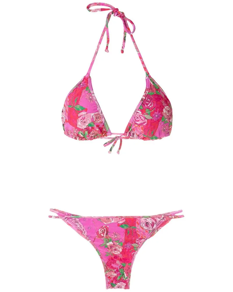 Amir Slama Triangel-Bikini mit Print - Rosa Rosa