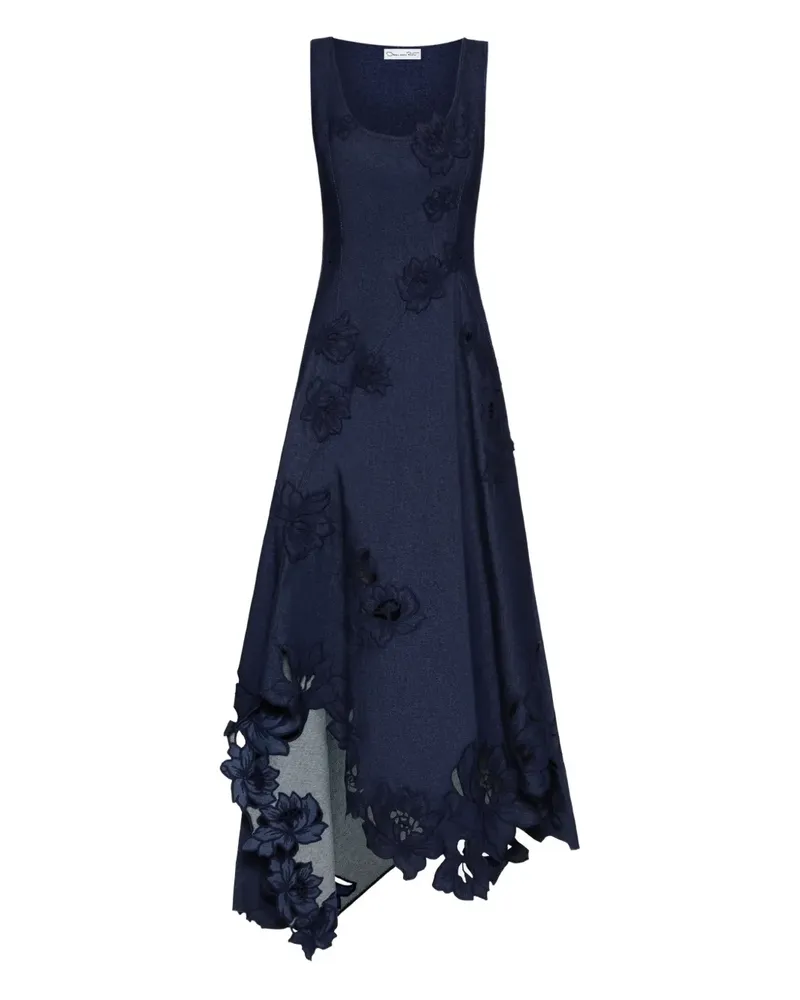Oscar de la Renta Asymmetrisches Kleid mit Blumenstickerei - Blau Blau