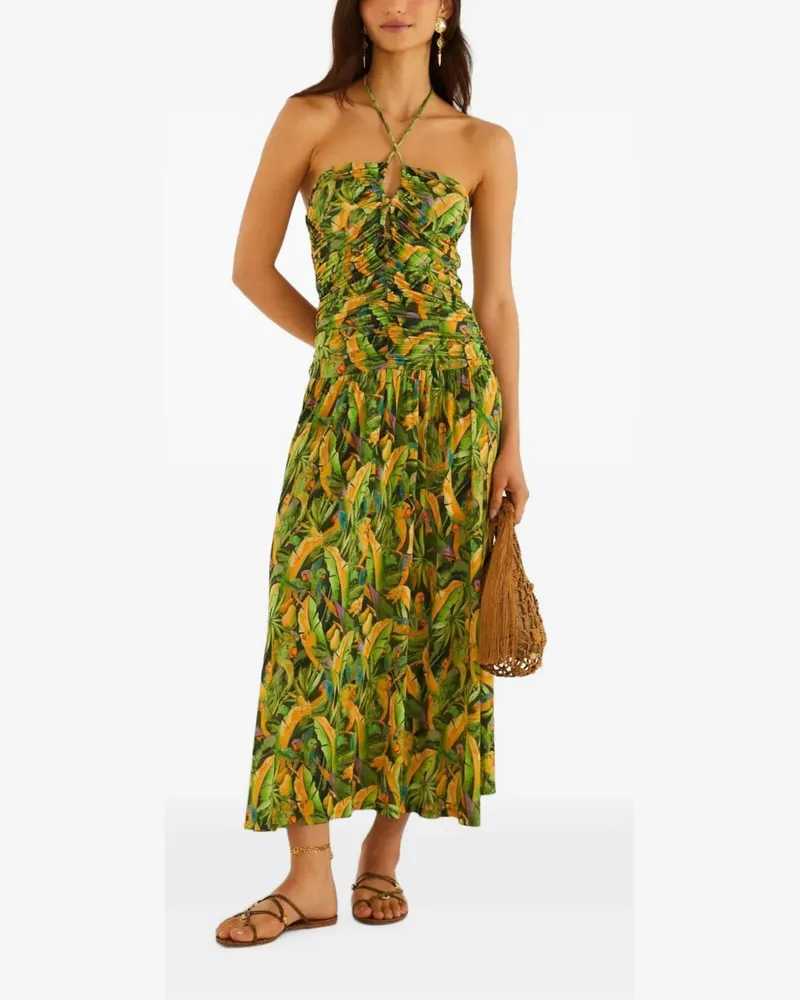FARM Rio green forest parrots ruched-bodice maxi dress - Grün Grün