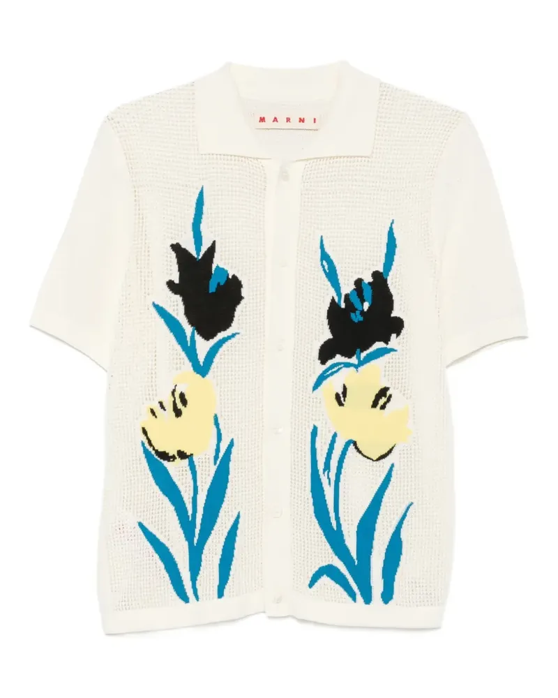 Marni floral-intarsia mesh cardigan - Nude Nude