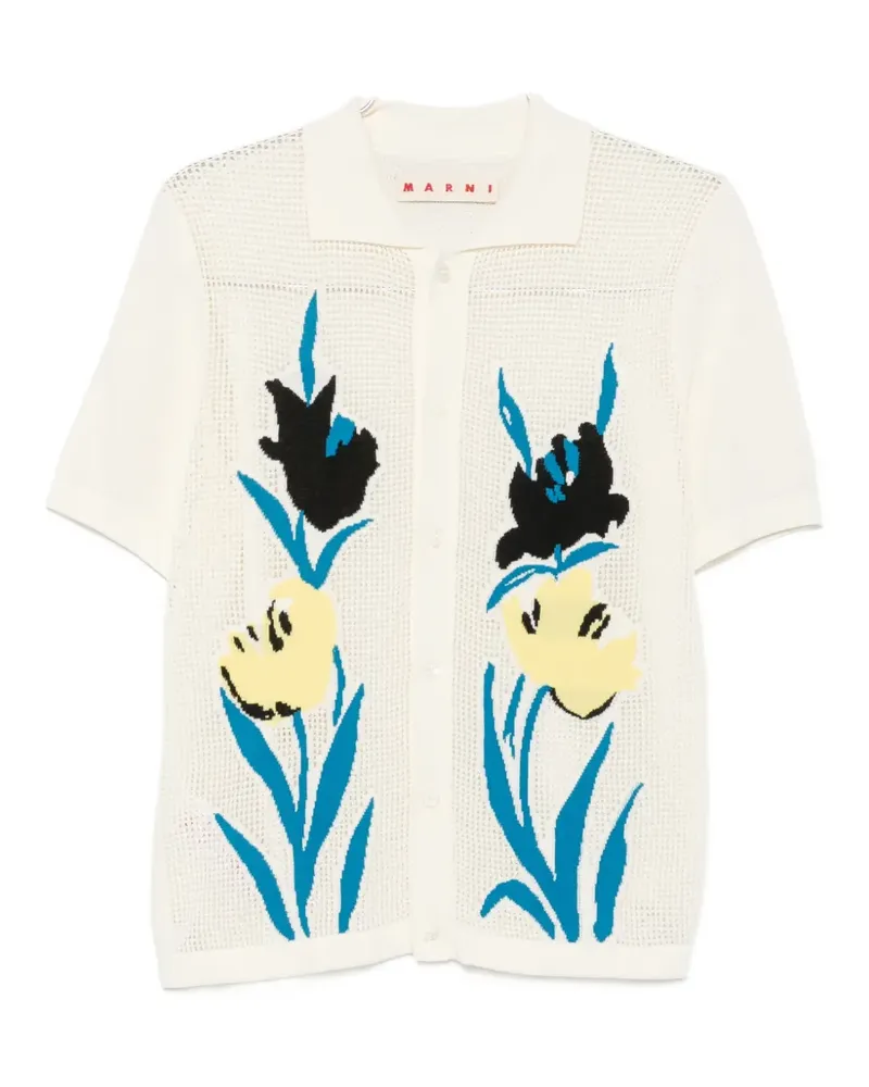 Marni floral-intarsia mesh cardigan - Nude Nude