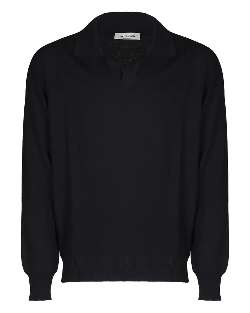 La Fileria Pullover mit Poloshirtkragen - Schwarz Schwarz
