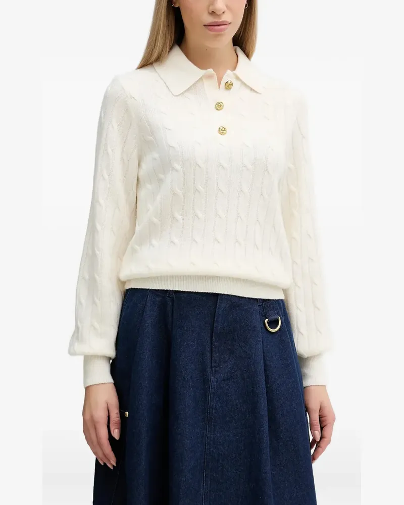 Barbour Evie cable-knit button polo top - Nude Nude