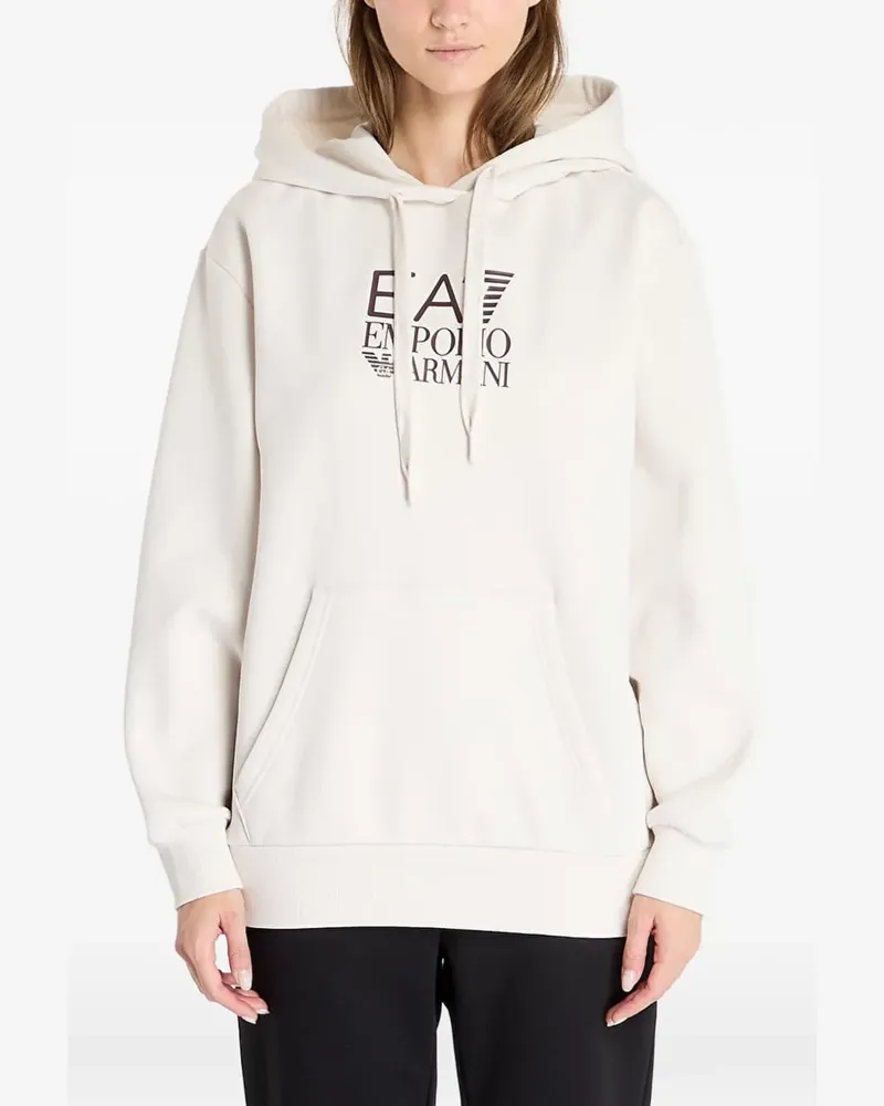 EA7 logo-print drawstring cotton hoodie - Nude Nude