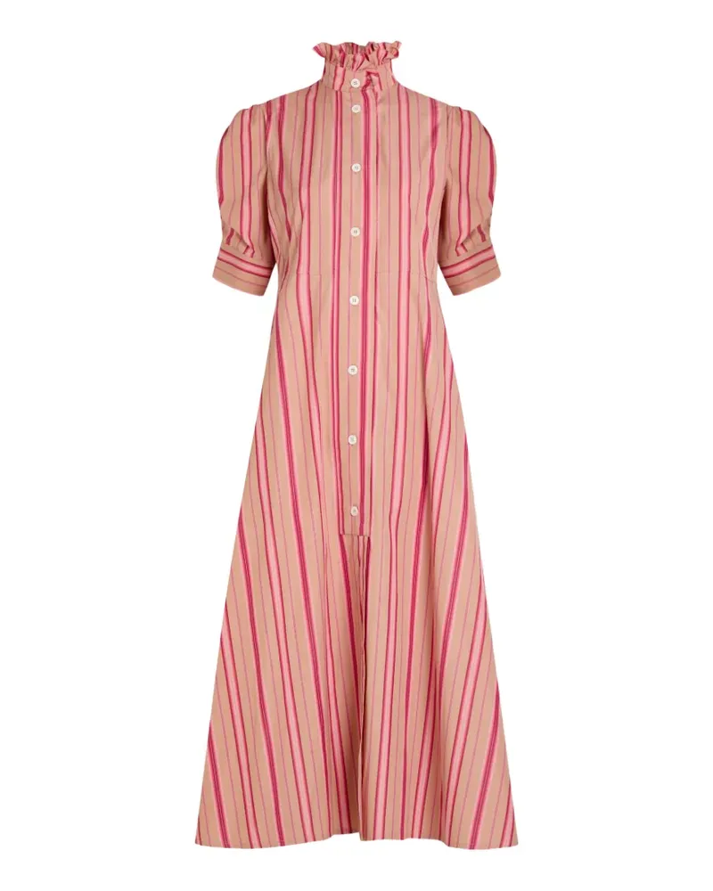 Thierry Colson Venetia striped ruffled-collar midi dress - Nude Nude