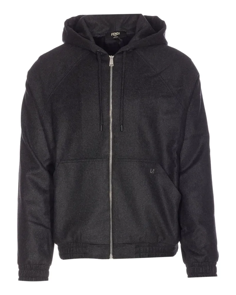 Fendi Kapuzenjacke mit Logo-Schild - Grau Grau