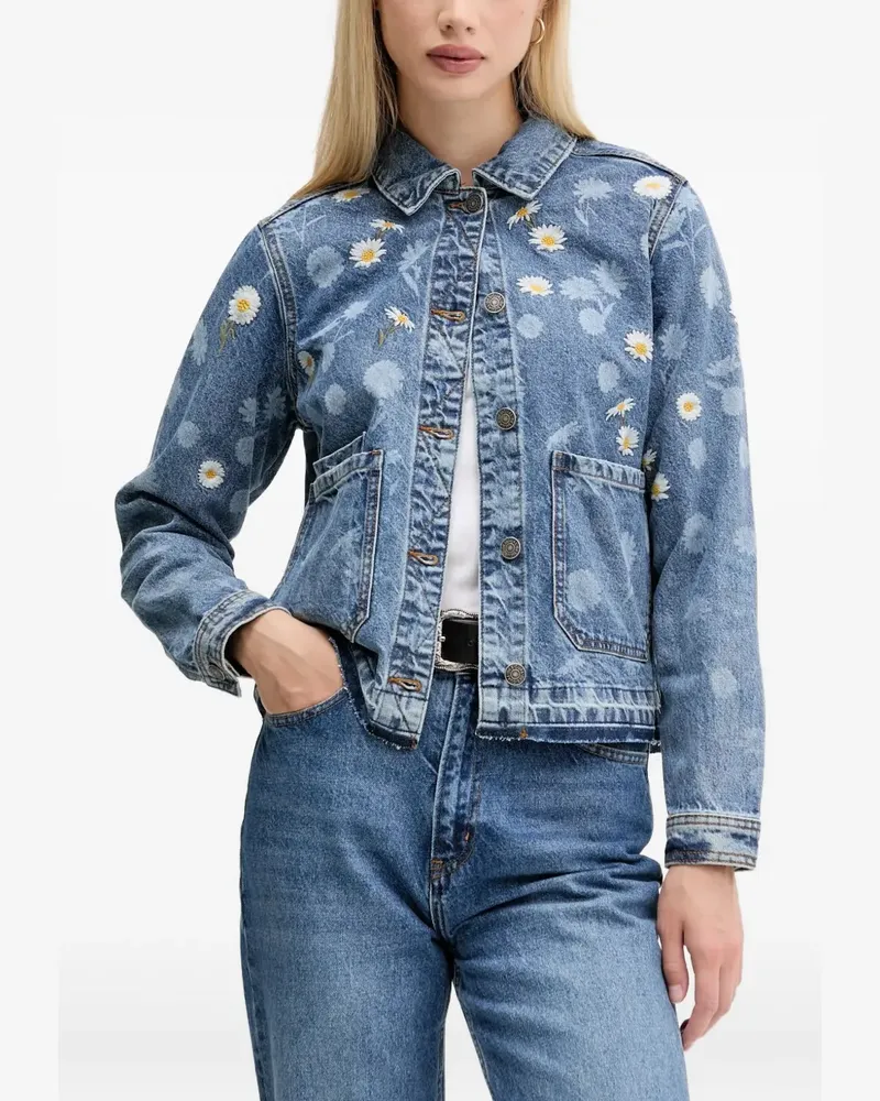 Desigual floral-embroidered denim jacket - Blau Blau